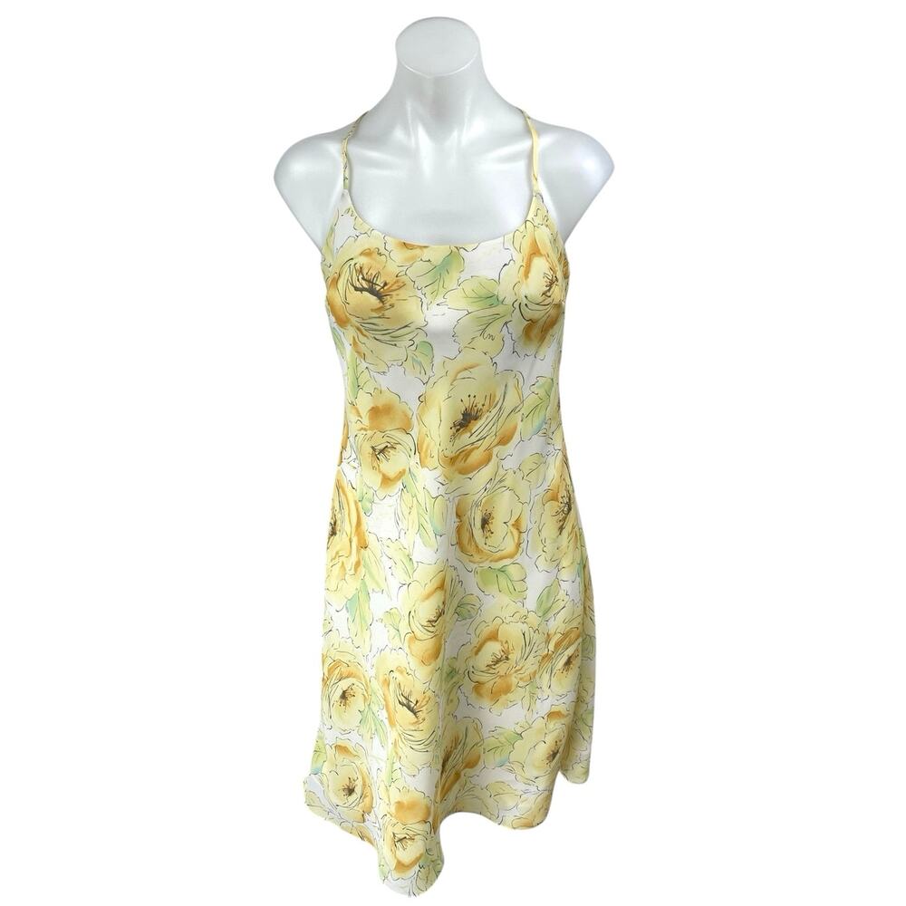 Ann Taylor LOFT Yellow 100% Silk Floral Sleeveless Cami Camisole Mini Dress 6